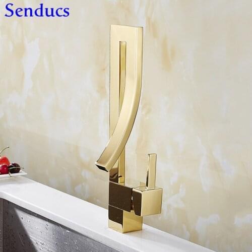 Senducs Kitchen Faucet Gold Kitchen Sink Faucet Quality Brass Kitchen Mixer Tap Deck Mounted Single Handle Black Kitchen Tap