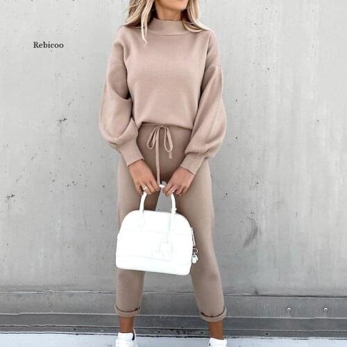 Two Piece Set Tracksuit Autumn Winter Solid Hoodie Pockets Long Pants Sweatwear Sportwear Suit Jogging Suits for Women