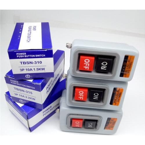 Push Button Power Switch Three Phases Power Control Start Switch AC 380V 10A/15A/30A 3P 1.5/2.2/3.7KW TBSN-310 TBSN-315 TBSN-330