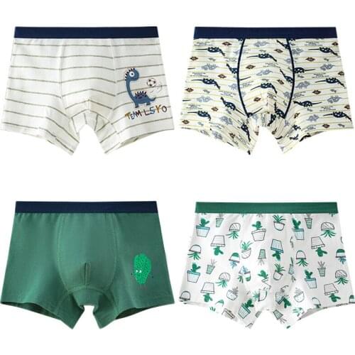 4Pcs/ Lot 2-14Y Boys Underwear Boxer Elephant Dinosaur Design Childrens Cotton Briefs Soft Shorts Panties For Boys