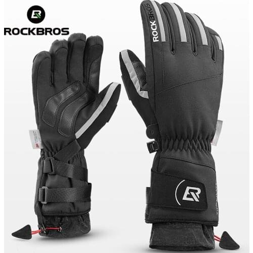 ROCKBROS Waterproof Ski Gloves Motorcycle Fleece Thermal Gloves Snowboard Touchscreen Gloves Men Women Winter Cycling Gloves