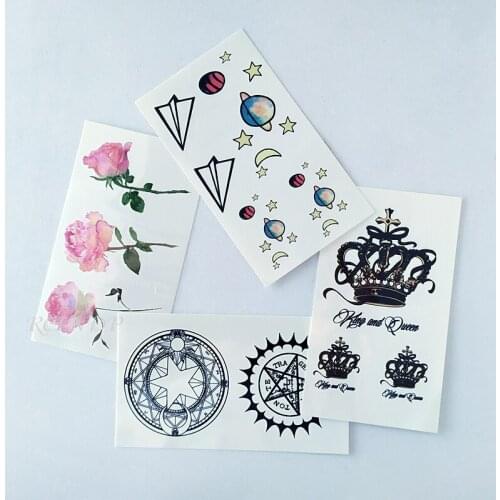 Waterproof Temporary Tattoo Sticker pink flower crown plane planet star moon tatto flash tatoo fake tattoos for women men kid