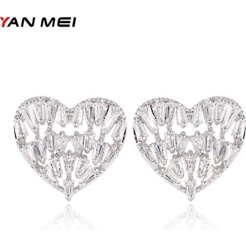 YAN MEI Love Hollow Earrings Small Beautiful Lady Gift Young Style Jewelry Small Stud Earrings