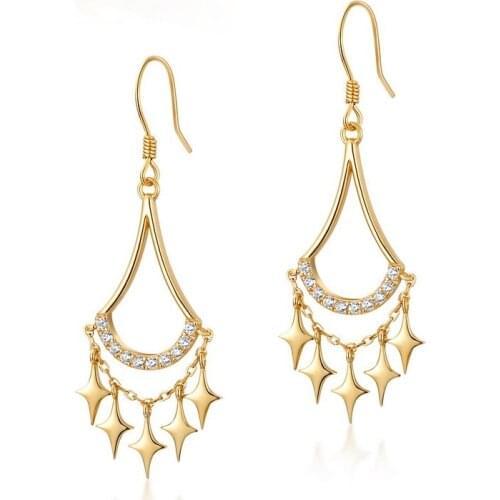 Stars Tassels 925 Sterling Silver Earrings Zircon Gold-plated Silver 925 Earrings Personality Popular 925 Sterling Silver Female