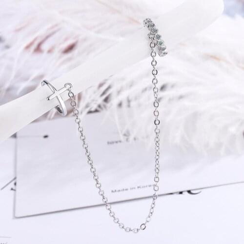 KOFSAC Cross Clip Earrings For Women Jewelry 925 Silver Gift Zircon Chain Connect Earring Lady Trendy Punk Style Accessories