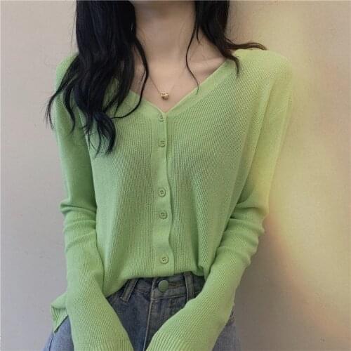 Women V-Neck Knitted Casual Sweaters Cardigans Lady Full Sleeve Knitting Thin Outwear Cardigan Crop Top for Female