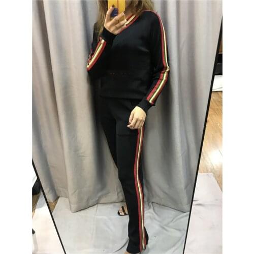 2020 Drawstring Full Wool Bamboo Fiber Winter New Suit Woman V-neck Knit Sweater Trousers Two-piece Cashmere 2 Piece Female