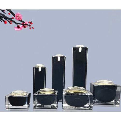 6pcs 10ml 15ml 30ml 50ml 100ml Black Acrylic Cream Jar Empty Cosmetic Bottle Container Jar Square Lotion Pump Bottle