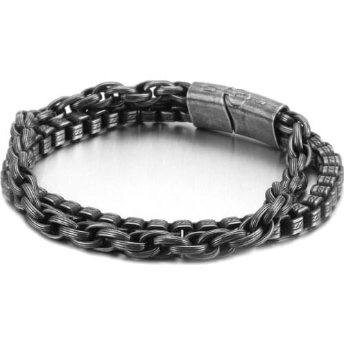 High Quality black stainless steel Link Chain Nk Braid chan bracelet double chain Mens hip-Hop Boys gifts