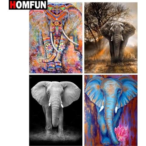 HOMFUN 5D Diy Diamond Painting Cross Stitch "Colored Animal elephant" Home Decor Full Rhinestones Inlay Diamond Embroidery