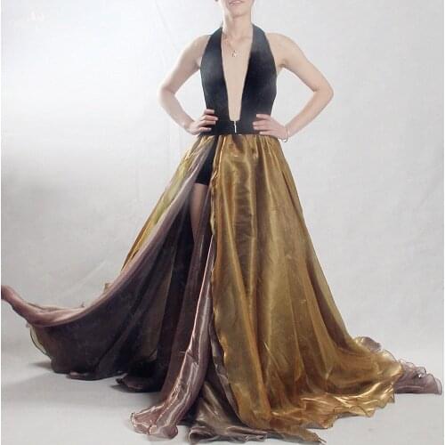 RSE868 Halter Neckline Velvet Jumpsuit Open Skirt Vestidos Largos De Fiesta Elegante Vestido Fiesta