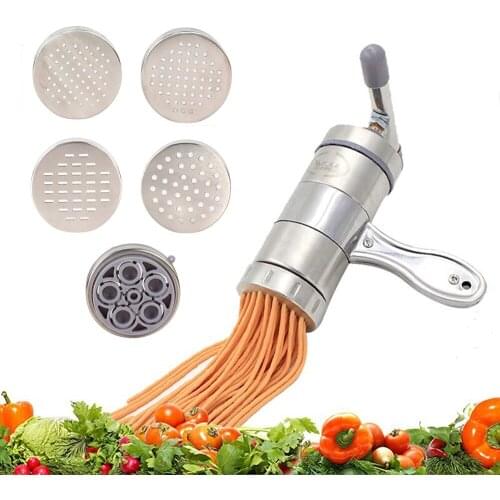 Free Shipping Handmade Noodles Machine Pasta Maker Spaghetti Macaroni Flour Food Press Fruits Citrus Vegetables Juicer+5 Mould