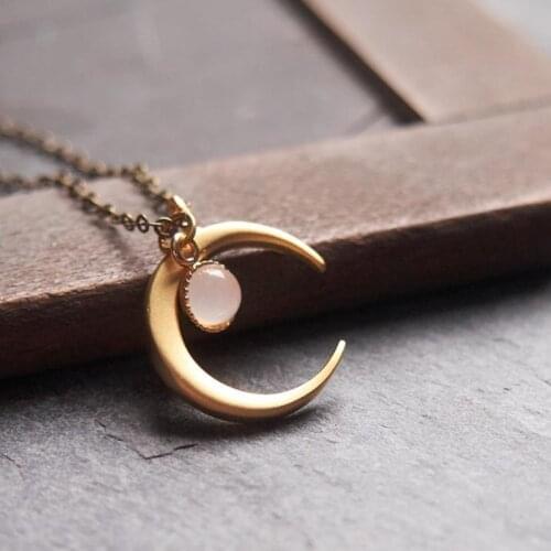 Crescent Moon Moonstone Chain Necklace Boho Gold Pendant Necklaces for Women Female Jewelry Accessories