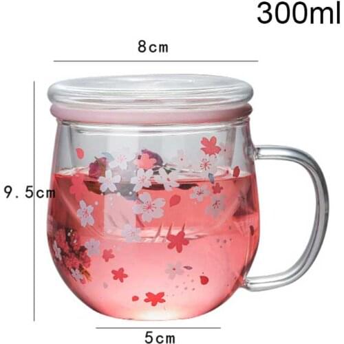 Cherry Blossoms Cup 300 Ml Glass of Tea Drums Cherry Cup Set of Flower Cups Transparent Cute Water Bottle Kawaii Mug