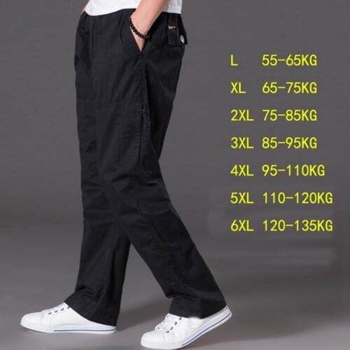 Spring summer casual male big 6XL Multi Pocket Jeans oversize overalls elastic waist pants plus size men