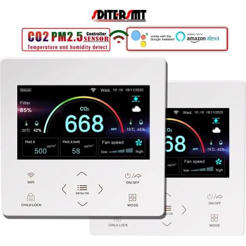 Modbus&WIF Carbon Dioxide CO2 Sensor NDIR PM2.5 Module Regulator for Air Ventilation System AC /0-10V Proportion/PWM Switch