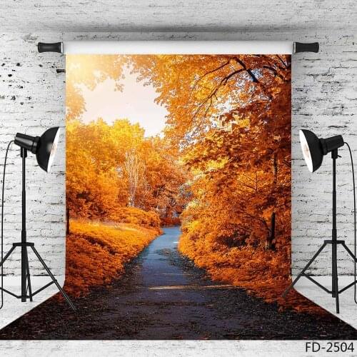 Yellow Trees Leaves Pathway Photographic Backdrop Vinyl Cloth Photo Shootings for Wedding Baby Children Background Photoshooting