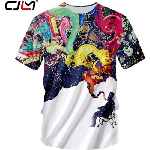 CJLM New Fashion 3d T-shirt Men Funny Print Colorful Smoke Smoking Tshirts Summer Tops Casual Crewneck White Tshirt Unisex Tee