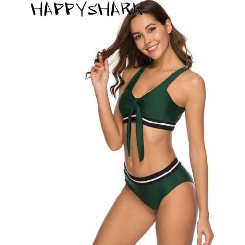 HAPPYSHARK Buckle Swimsuit 2019 Summer Dark green Bikinis Sexy High Waist Beachwear Girls Butterfly Tie Biquinis Maillot De Bain