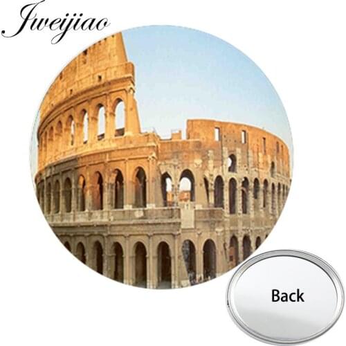 JWEIJIAO The Roman Amphitheatrum Flavium Colosseo One Side Flat Mini Pocket Mirror Colosseum Makeup Hand Travel Purse Mirror