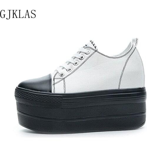 Canvas Wedges Shoes for Women Platform Sneakers High Heels Sport Shoes Women Sneaker Casual Hidden Heel Black White Sneakers