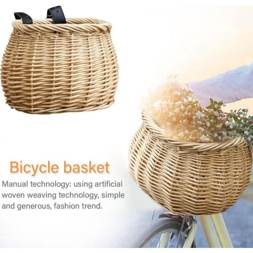 Vintage Handwoven Rattan Kids Bicycle Storage Basket Electric Car Bike Front Handle Adult Wicker Basket Riding Bicycle Baskets