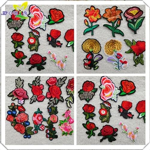 Beautiful rose flower embroidery shoe stick handmade DIY sweater jeans hole decorative flower stick