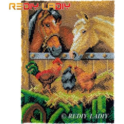 Latch Hook Kits DIY Carpet Rug Farm Horses Plush Wall Tapestry Kits Crochet Floor Mat Thick Yarn Cushion Arts & Crafts 61*81cm