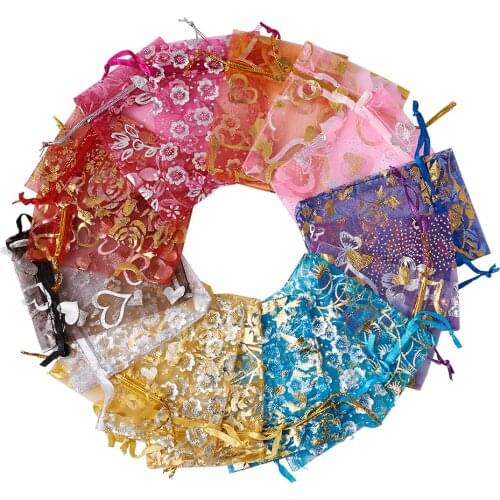200pcs 9x7cm Organza Bags for Jewelry Packing Display Pouches Birthday Wedding Party Candy Gift Bags Mixed Color F80