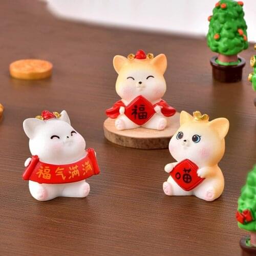 Cute Smile Money Cat Fortune Tree Micro Landscape Decor Figurine Crafts Children Figure Ornaments Miniatures Home Decoration