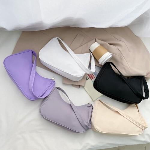 Fashion Solid Color Ladies Underarm Bag Retro Nylon Female Hobos Bags Vintage Simple Design Women Zipper Shoulder Handbags 2021