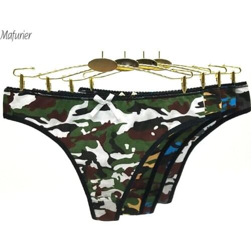 Mafurier New Women Camouflage Cotton Panties Sexy Print Underwear Thongs Female G-String Lingeries Tanga Brief For Women4Pcs/Lot