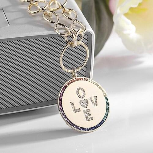Personalized Exaggerated Trend Metal Love Letter Design Sense Color Zircon Necklace Sweater Chain Clavicle Necklace Wholesale