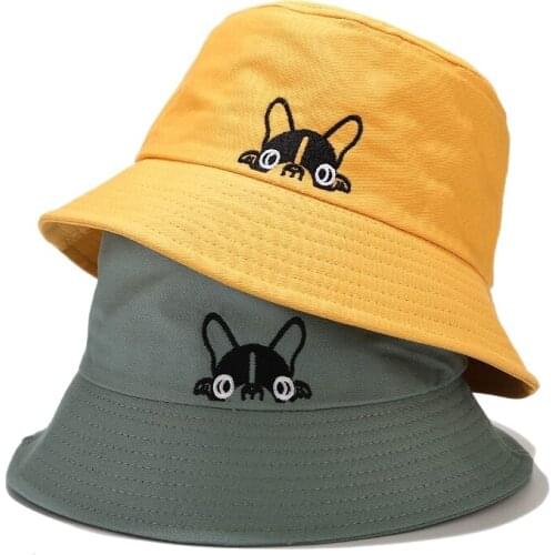 Bucket-Hats Women Men Cute Dog Bob Print Sunscreen Fisherman Cat Cotton Fashion Fold Panama Hat 2021 Spring Summer New