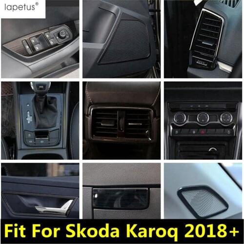Lapetus AC Air / Pillar A Speaker / Shift Gear / Window Lift Button Panel Stainless Steel Cover Trim For Skoda Karoq 2018 - 2020