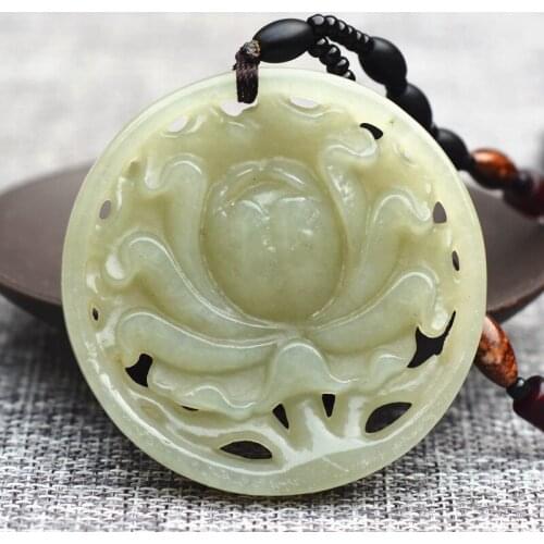 Certificate) Genuine Handmade Hollow-out Natural HETIAN Nephrite pendant necklace flower pendant Jades jewelry