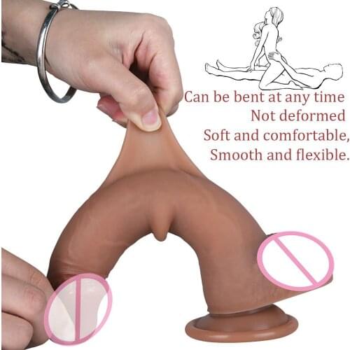 Realistic Dildo with Suction Cup Hands-Free Play, Uncut Dual Layered Silicone G-Spot Anal Dildos Female Vaginal Anal Play