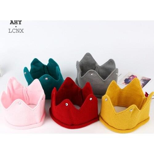 Baby Boy Cute Birthday hat Crown Cap Beanie Autumn Winter Warm Knitted Children‘s Girls Hats Plus velvet Elastic Kids Caps