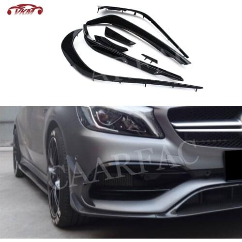 For W176 Carbon Fiber Front Bumper Canards Splitter Trims Covers for Benz A180 A200 A250 AMG A45 13-19 ABS Bumper Decoration