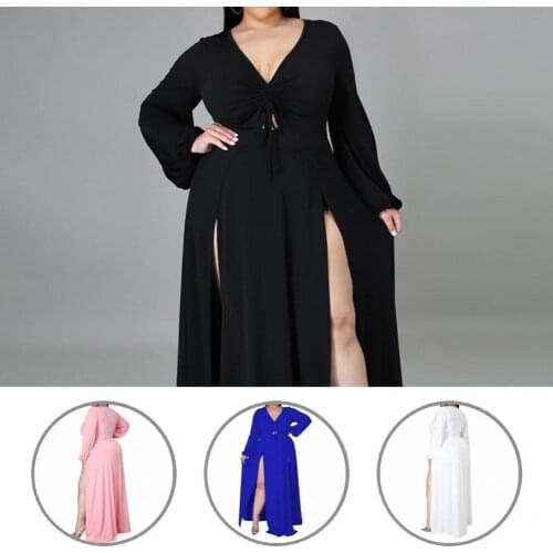 Stylish Party Dress Shirring Waist Tight Slim Split Hem Women Maxi Dress