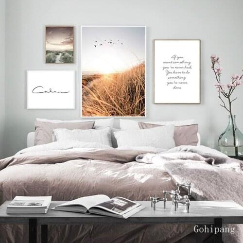 Grass Field Sunset Canvas Nordic Poster Nature Wall Art Print Landscape Painting Decorative Picture Scandinavian Home Decoration