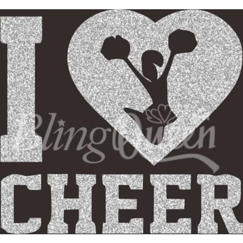 BlingQueen 12PCS/LOT Custom Iron On Glitter Heat Transfers Vinyl Motifs I Love Cheer Design, Colors and Sizes can be customized