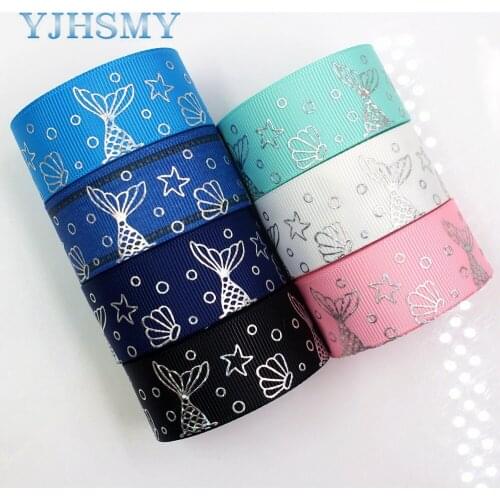 YJHSMY G-18808-909 25 mm 10 yards Laser silver seabed Cartoon printed grosgrain ribbon DIY wedding gift packaging material