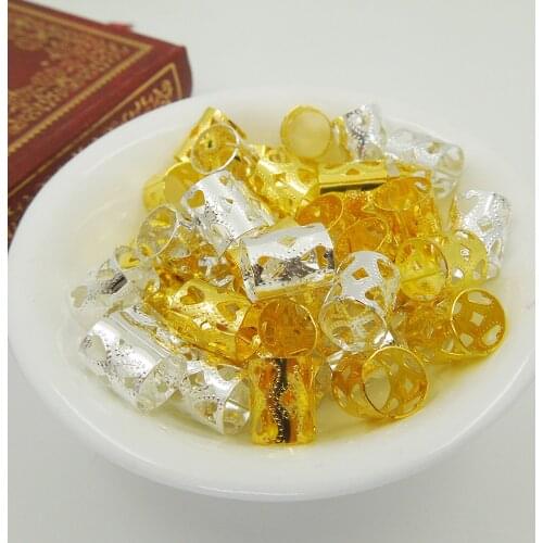 100Pcs Gold Silver Heart 10/8mm Plated hair braid dread dreadlock beads adjustable cuff clip 8mm hole clip+3pcs hair styling diy