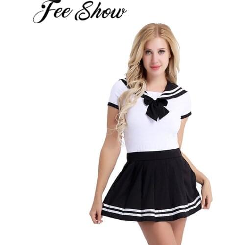 Women Adult Babies Clothing Open Crotch School Girls Sexy Romper with Mini Pleated Skirt Cosplay Costumes Party Clubwear