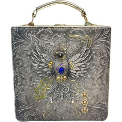 Bird Totem Carving Relief Box Women Bags Leather Handbag Shoulder Bags Cross Body Messenger Bag Totes Braccialini Style Handmade