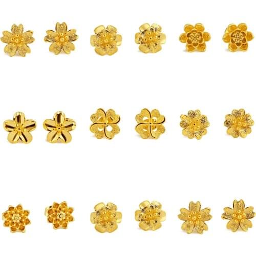 VAMOOSY Wedding Original 24K Gold Stud Earings Helix Flower Exquisite Shape Piercing Earrings for Women Ear Cuffs Jewelry Gifts