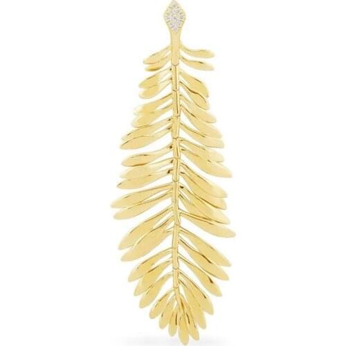 Top Quality Fashion 925 Sterling Silver Yellow Gold Color Large Tropical Jungle Palm Leaf Earring 1pc Women Fine Jewelry