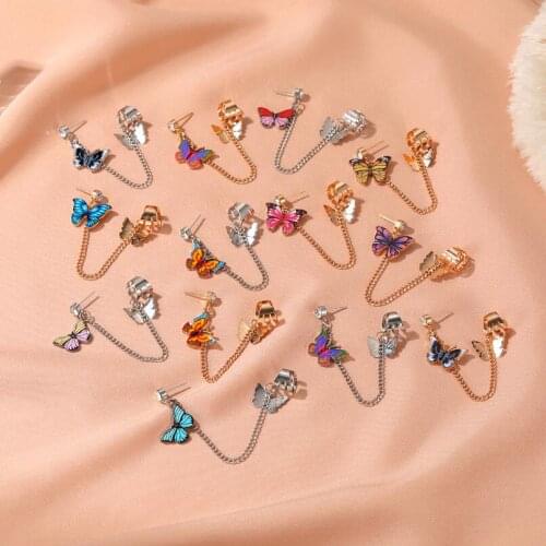 2020 New 8Colors Butterfly Fairy Exaggeration Tassel Elegant Cool Unique Ear Bone Clip Dangle Earrings For Women Jewelry Gifts