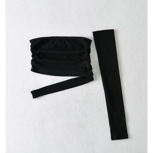 Womens wear smudge chest hollow sexy outer wear short top and irregular one-sided long-sleeve sleeved sleeves DLDD235